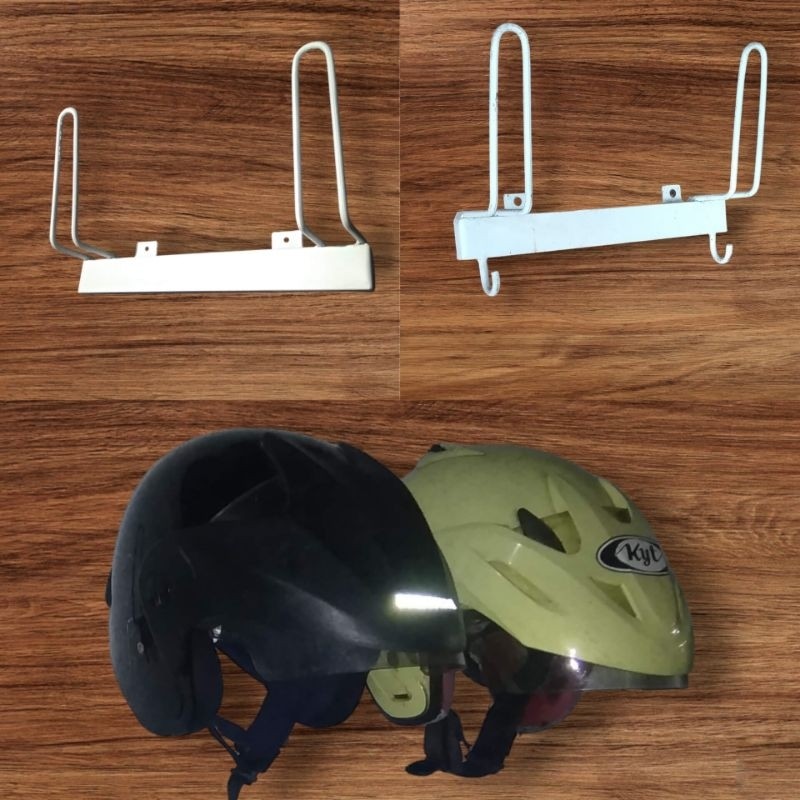 Rak gantungan helm (2 DATAR) tempel dinding muat 2 helm besi hollo kuat aestetic kekinian modern