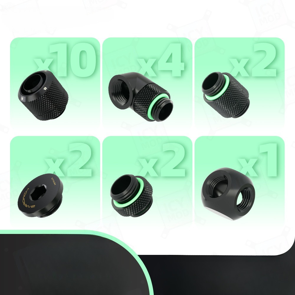 Barrow Soft Tube Connector Kit for OD13/16mm Hose Compressions Rotary Angled Connectors for PC Gamin