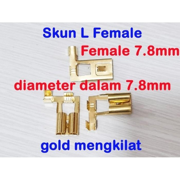 skun L 7.8mm gepeng female - skun jumbo kabel bengkok gold - cewe