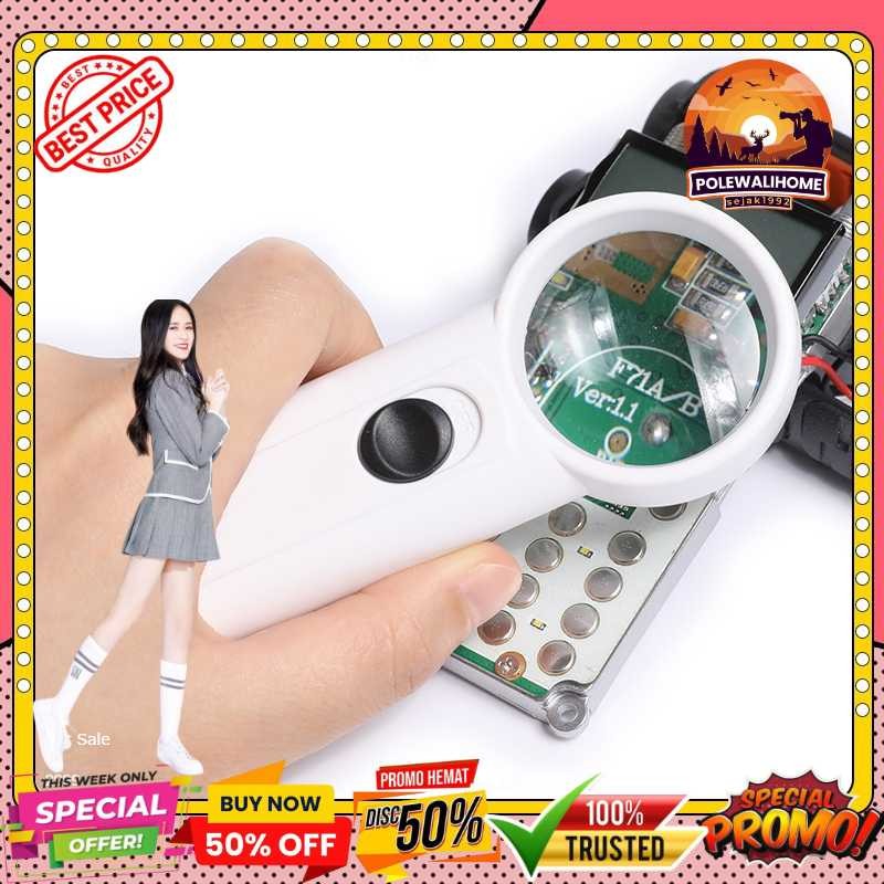 

Kaca Pembesar Handheld Magnifiying Glass Lup with 2 LED 35mm 8X - JM-Z19
