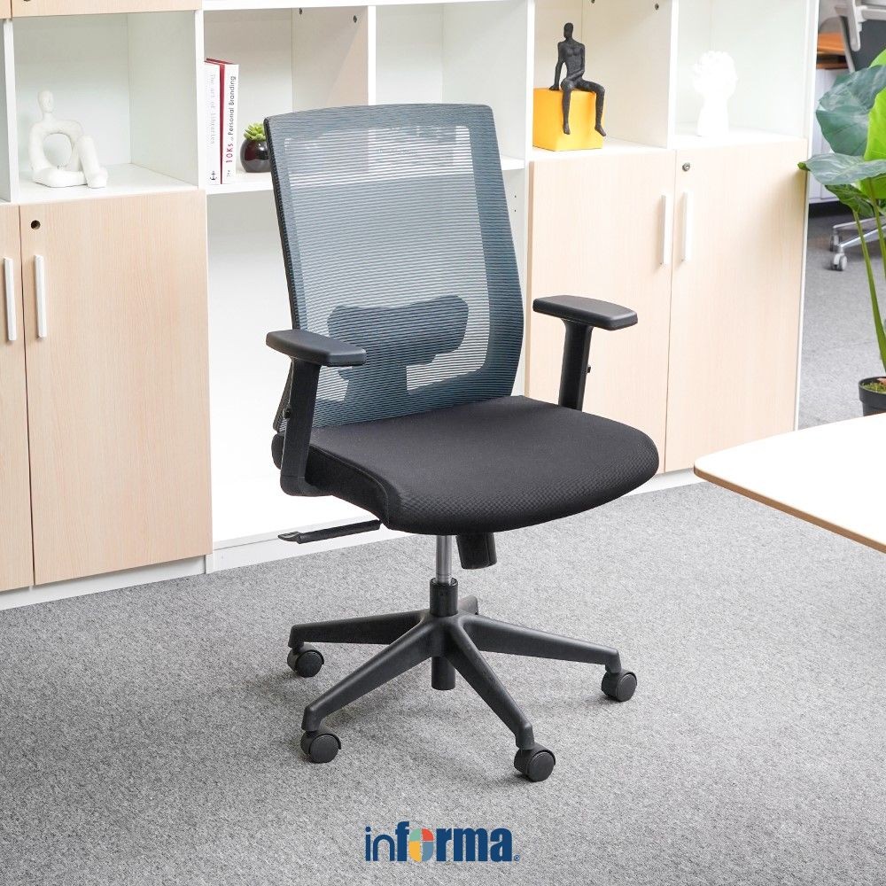 Informa Omar Kursi Kantor Sandaran Rendah - Abu-Abu Tempat Duduk Kerja Dengan Roda Office Chair Kurs