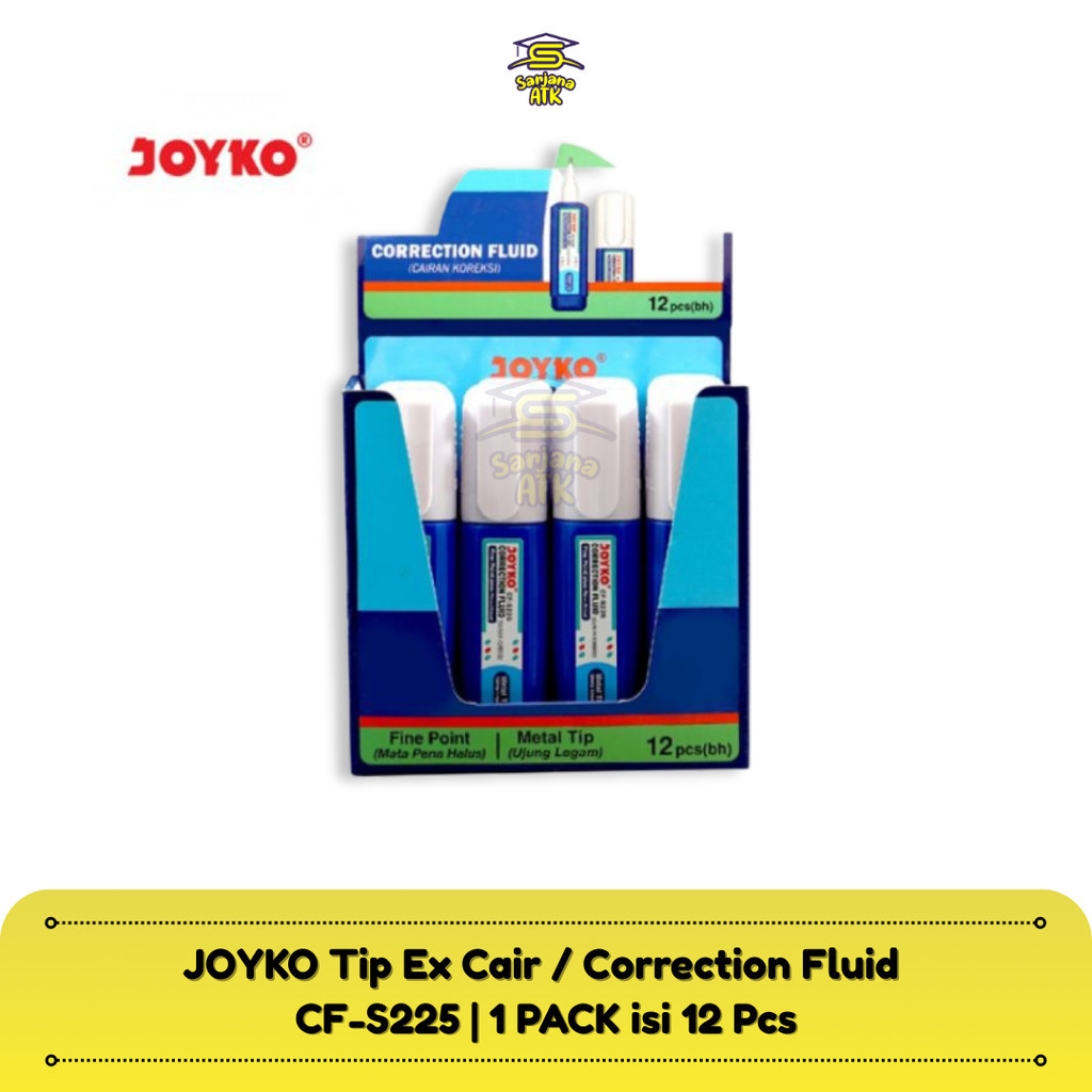 

(12 Pcs) 1 Pack JOYKO Correction Fluid / Cairan Koreksi Penghapus Tip Ex Cair CF-S225