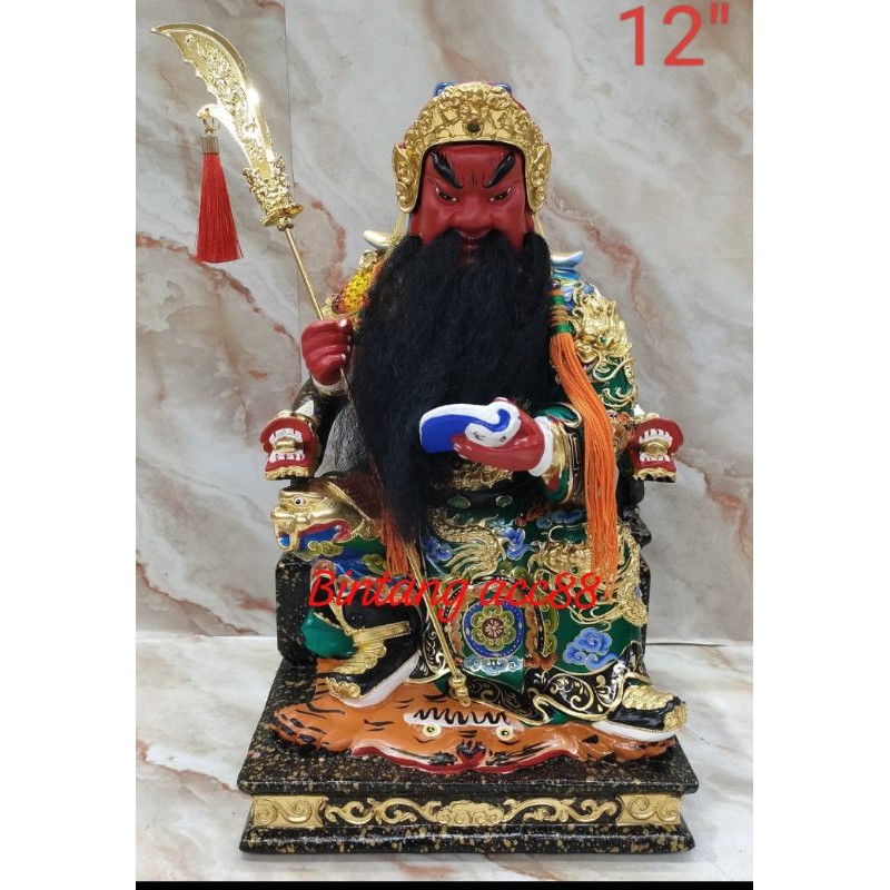patung dewa kwan kung/ kwan kong - duduk - kayu taiwan - 12inch