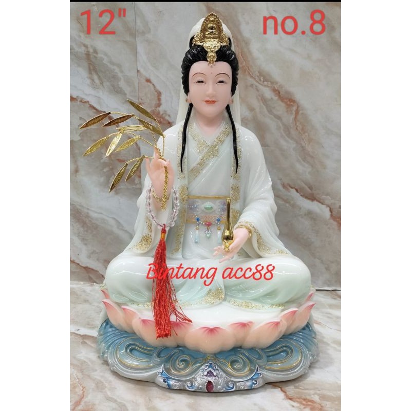 patung dewi kwan im / kwan in / guan yin - slendang - putih hijau - mamer - 12inch