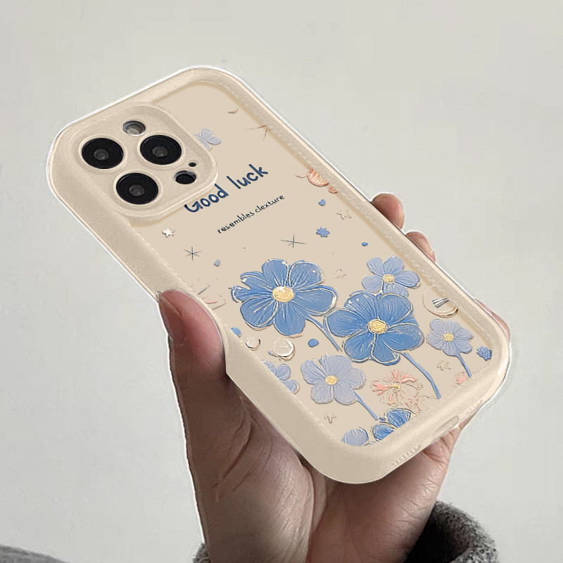 bunga biru Casing Untuk IPhone 16 11 15 13 14 12 Pro Max 7Plus 8Plus SE 2020 XR X XS Max 16 7 8 6S 1