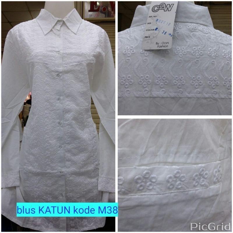 Tunik Wanita LC Bahan Katun Bermotif Kombinasi Polos Poliester Bunga Putih Muslim Atasan Panjang Kan