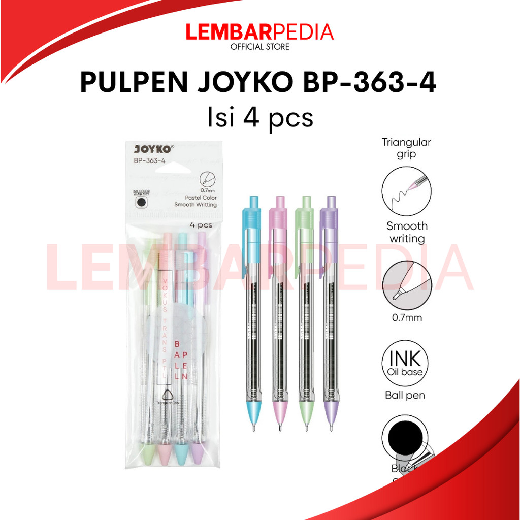 

PULPEN BALLPOINT JOYKO BP-363-4 VOKUS TRANS PASTEL 0.7MM ISI 4 PCS