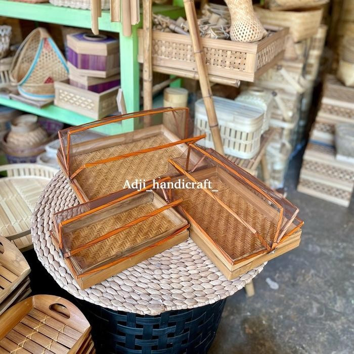 Tudung Saji Bambu 1 set 3 pcs | Tudung Saji Bambu Kotak | Tudung Saji Natural | Wadah Makanan Tudung