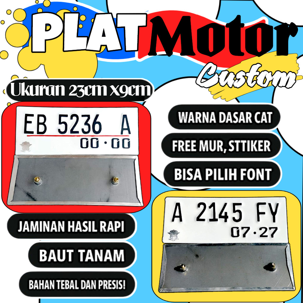 Plat motor custom warna putih satu pasang plat motor variasi warna putih plat motor baut tanam plat 