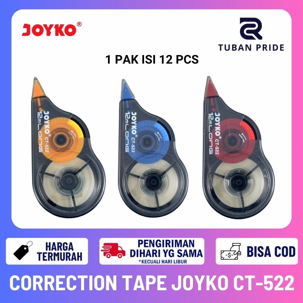 

Tubanpride DAPAT 12 PCS Correction Tape Joyko CT-522 12M x 5 mm Tip-x Correction Tape Tipx CT522