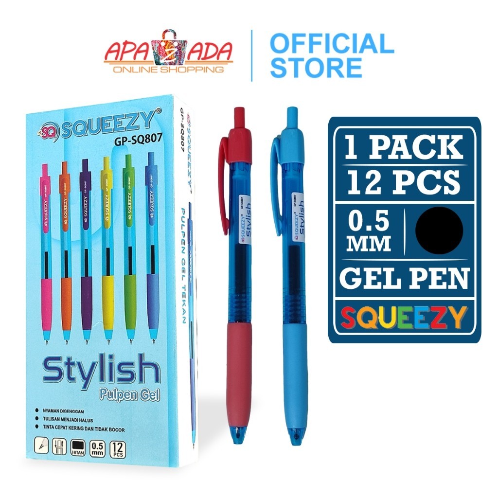 

PULPEN GEL TEKAN SQUEEZY GP-SQ807 [1 PACK / 12 PCS] /ALAT TULIS SEKOLAH KANTOR / BALLLPOINT BALPEN BOLPOINT JEL 1 PAK/ PENA WARNA HITAM/ PENA WARNA HITAM