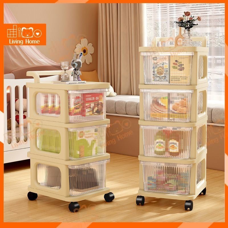 Trolley Laci Warna Cream White Penyimpanan Mainan Anak Dan Snack Keranjang Laci Dorong Beroda