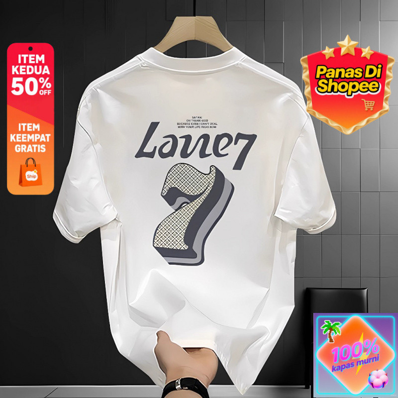Kaos Pendek Katun Kasual Pria Shopee dengan Cetak Angka 7 Trendy