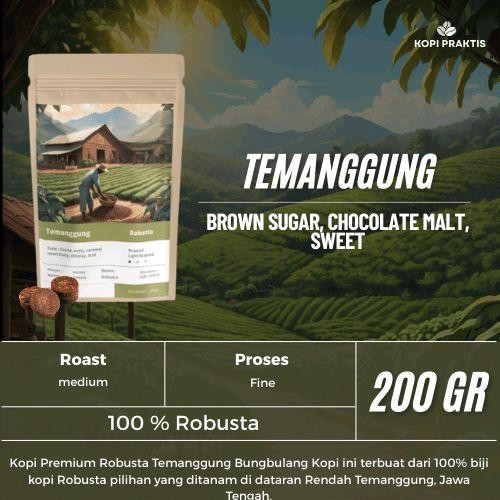 

ROASTED BEANS ROBUSTA TEMANGGUNG 200 GR | BIJI KOPI SANGRAI | Coffee - GILING HALUS