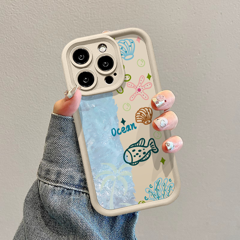 Ikan pantai Casing Untuk IPhone 16 11 15 13 14 12 Pro Max 7Plus 8Plus SE 2020 XR X XS Max 16 7 8 6S 