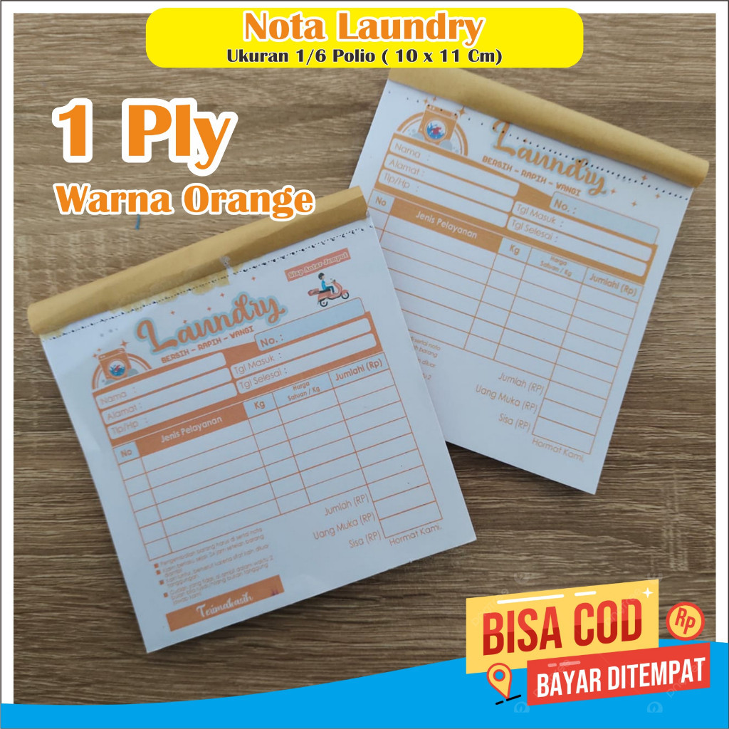 

nota laundry mini 1 ply ukuran 1/6 polio buku nota londry warna orange
