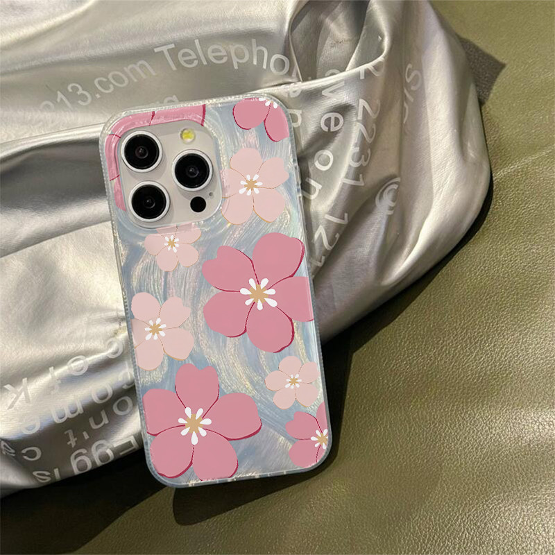 Casing ponsel Benang Bulu Bunga Pink  case untuk Casing Ponsel Apple iPhone 15 14 13 12 11 11Pro iPh