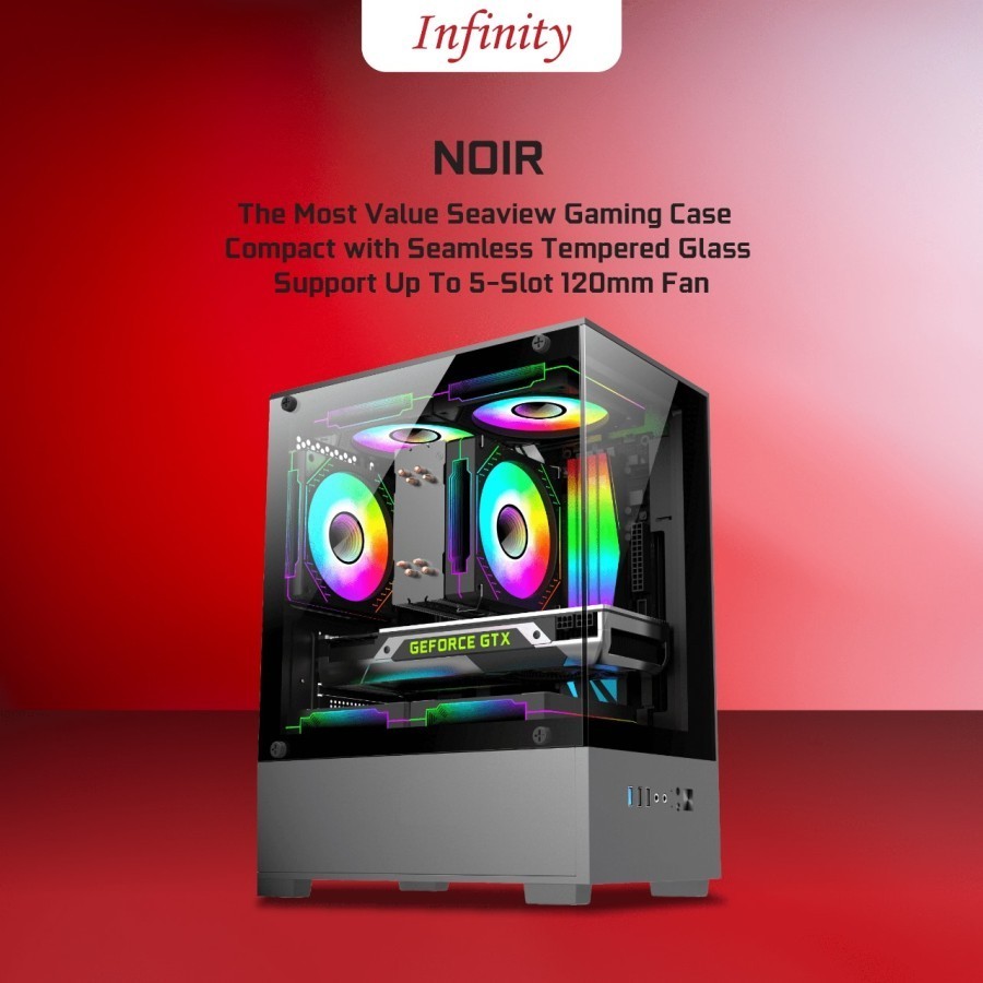 CASING INFINITY NOIR Black + 3 Fan mATX Compact Seaview Case Temper Glass
