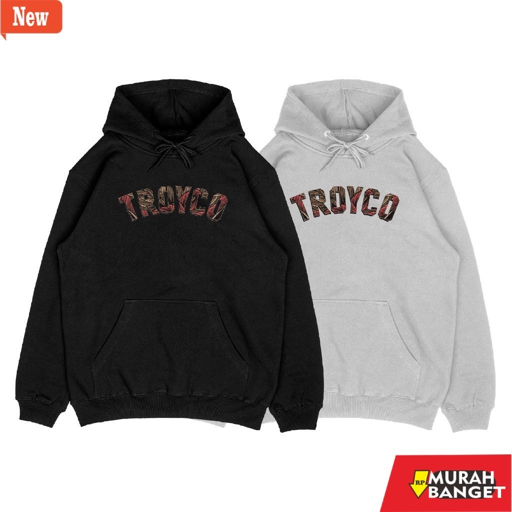 hoodie pria recomended shopee Troy Company Hoodie Collage Patern Fill Hitam Putih KH 286