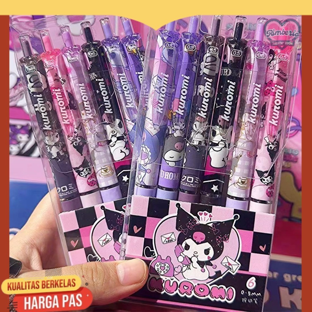 

6 pcs/SET kurom Pulpen gel mekanik 0.5mm tinta hitam kartun Pena sekolah kantor pelajar Ballpoint karakter lucu berbagai macam motif Alat tulis Kado hadiah gift anak