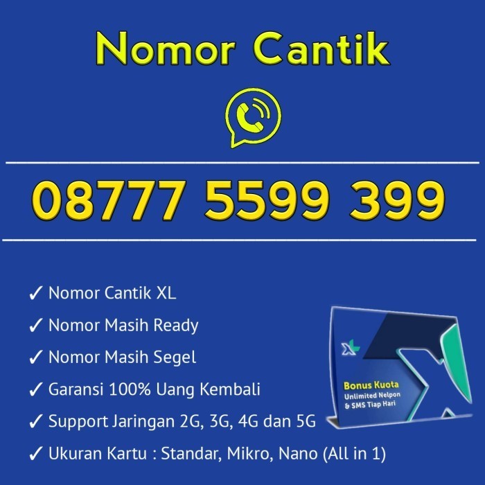 Kartu Perdana Nomor Cantik XL 08777 5599 399