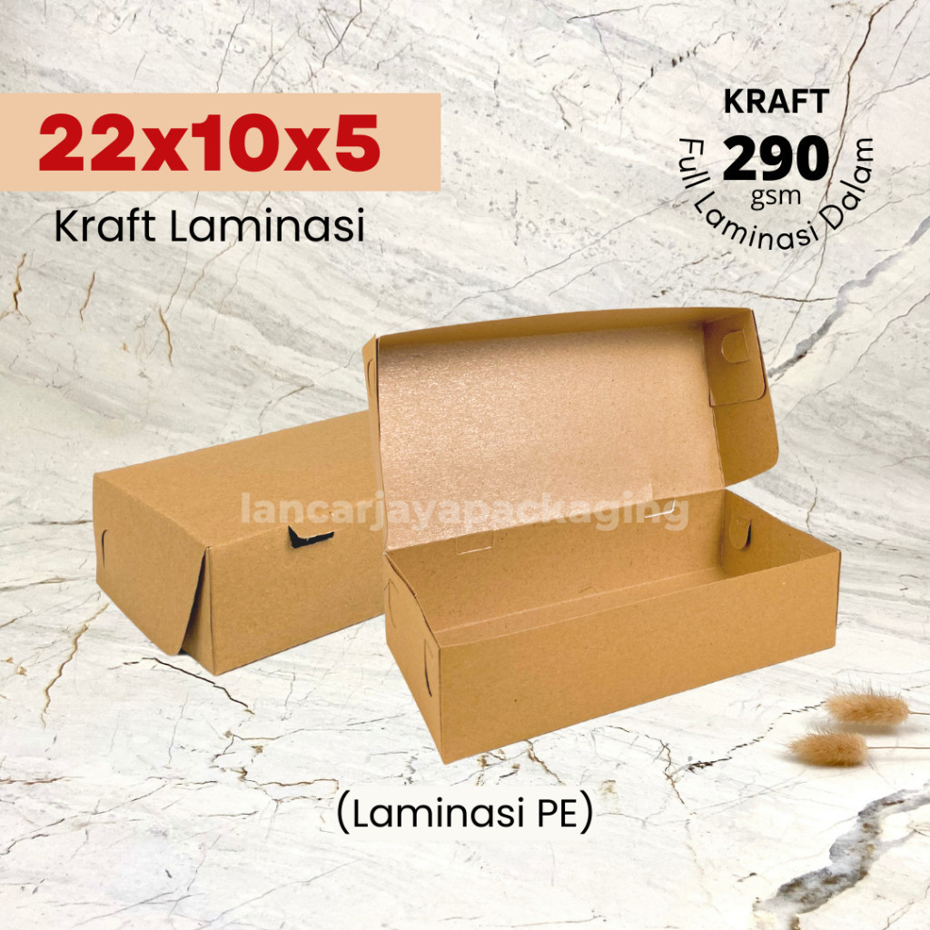 

Box Brownies Kue Snack Bolu Sate Kemasan Makanan Kraft Laminasi 22x10x5