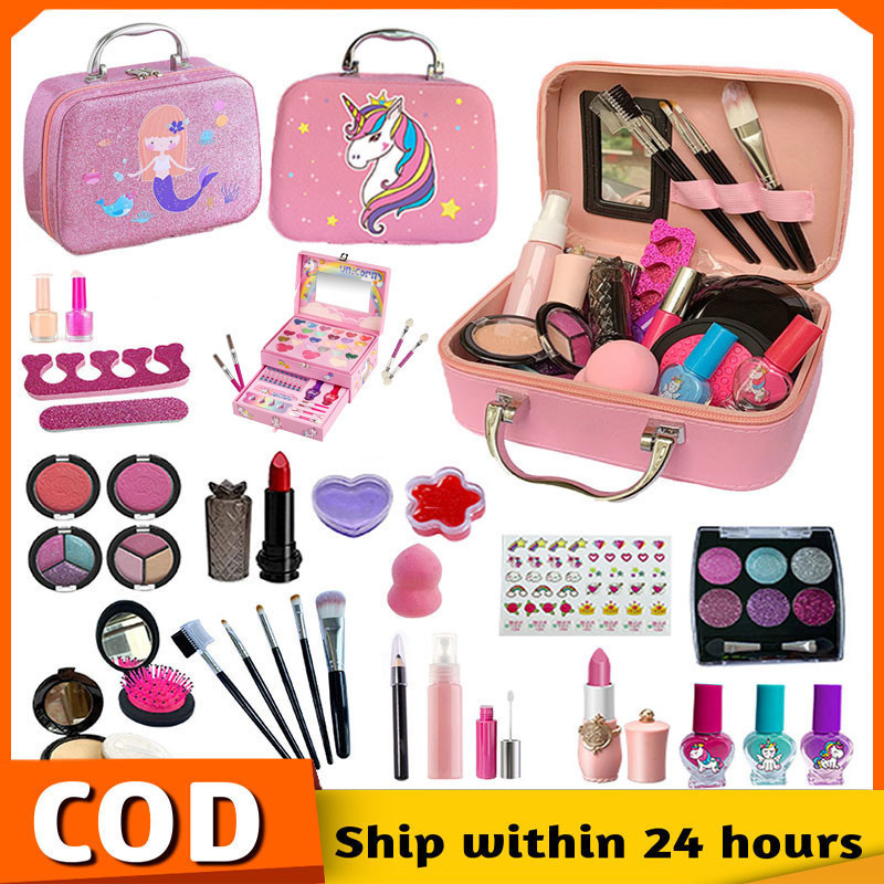 Mainan Make UP Bag Unicorn / Alat Rias Anak Fungsi Real / Children Pretend play / Glamous Beauty Bag