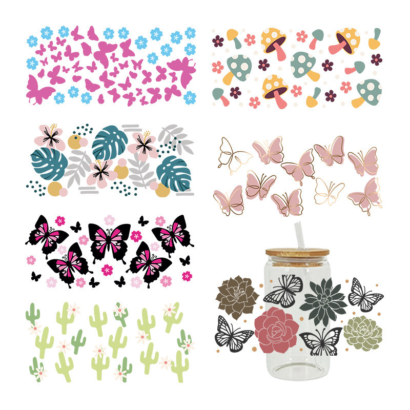 

UV DTF Sticker Butterfly Theme For The 16oz Libbey Glasses Wraps Cup Can DIY Waterproof Easy To Use Custom Decals D2502