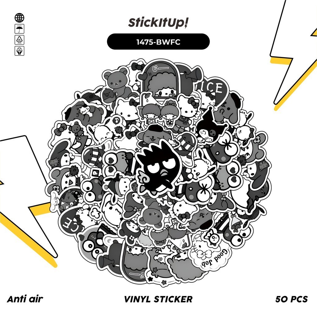 

COD✨ 100 Pcs Stiker Pack Black and White Famous Cartoon Lucu Aesthetic Vynil Waterproof untuk Freebies Sticker Buku Journal Casing HP Laptop