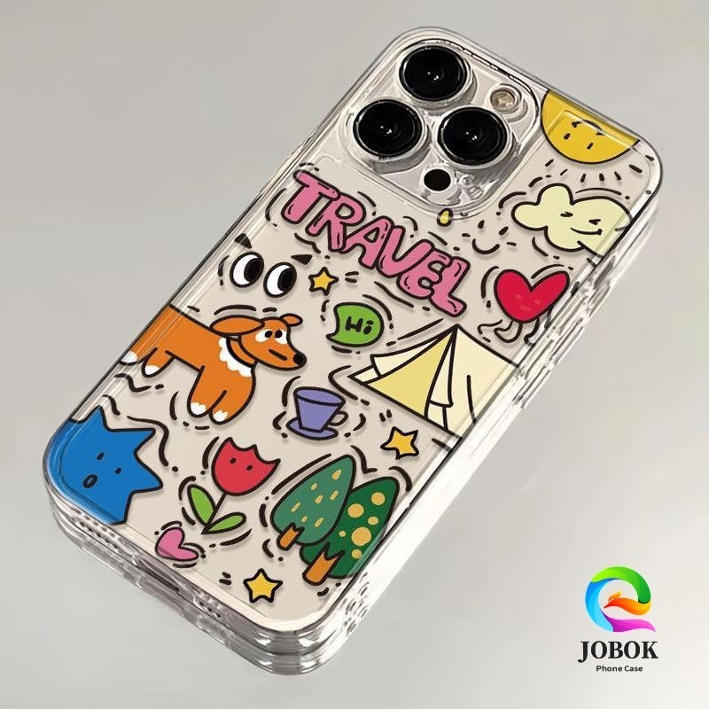 Casing Iphone Doodle Simple Aesthetic  Case Bening Clear Case Iphone 13 12 11 PRO MAX 14 15 PLUS XS 