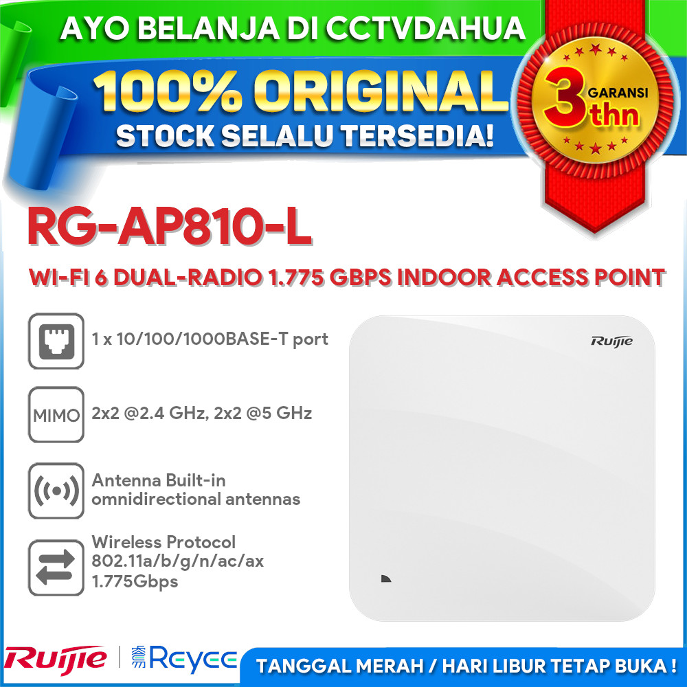 RUIJIE REYEE RG-AP810-L WI-FI 6 DUAL-RADIO 1.775 GBPS INDOOR ACCESS POINT