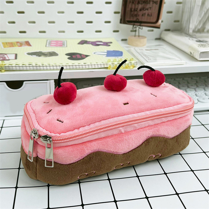 

Sweet Plush Office Storage Bags Lovely Cherry Cake Pencil Case Pencil Pouch School Supplies Pen Bag Stationery Box