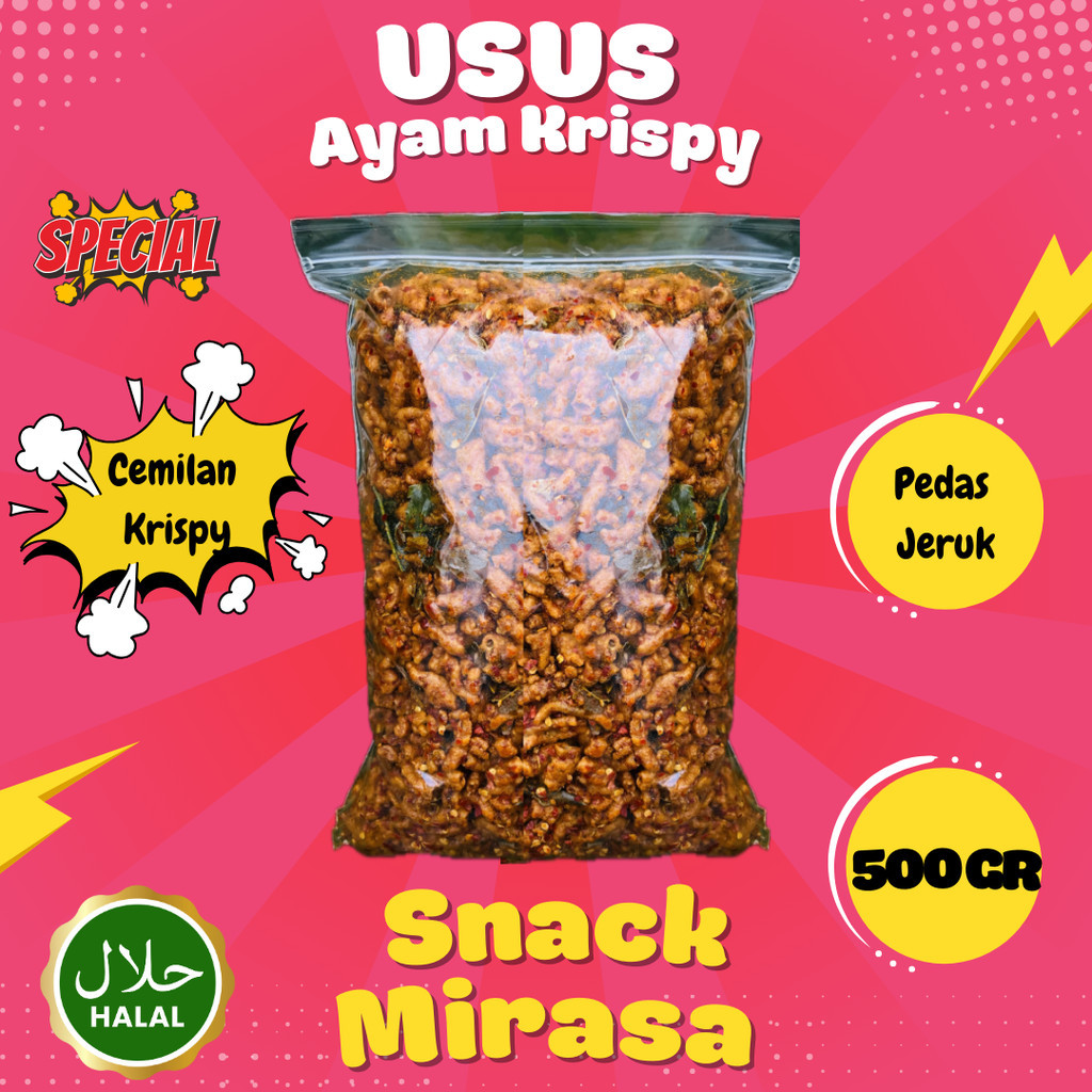 

Cemilan USUS AYAM Pedas Daun Jeruk 500gr Kriukk snack Food