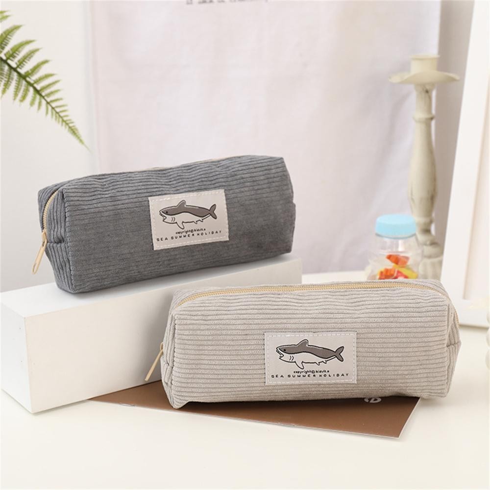 

2/3PCS Shark Pencil Case Large Capacity Kawaii Corduroy About 35g Stationery School Pencil Pouch High-quality Corduroy