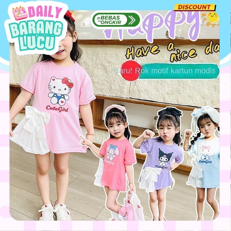 Dress Anak Perempuan Lucu Gaun Princess  Kuromi HelloKitty Sanrio Viral Daster Usia 1-5 Tahun Import