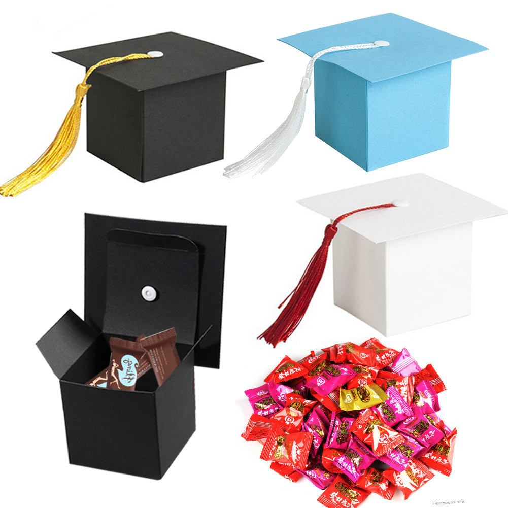 

10pcs Paper Graduation Cap Candy Treat Boxes Gift Boxes with Tassel Graduation Cute Unique Doctoral Cap Shaped Funny