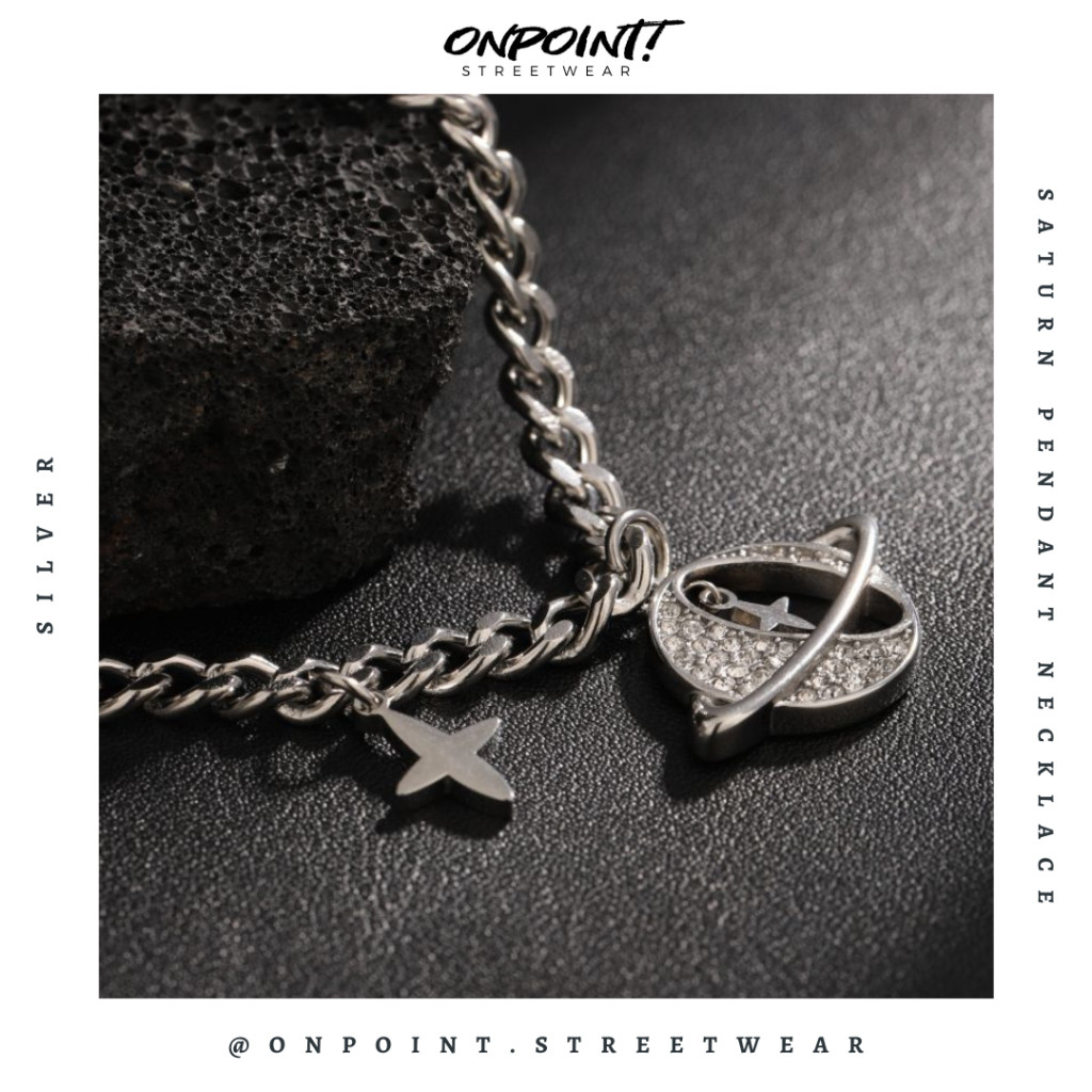 Saturn Pendant Necklace - kalung pria aksesoris pria fashion silver korea streetwear kalung necklace