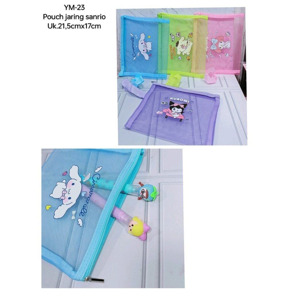 

J2 - Tempat pensil jaring sanrio 2 ruang pouch transparan lucu