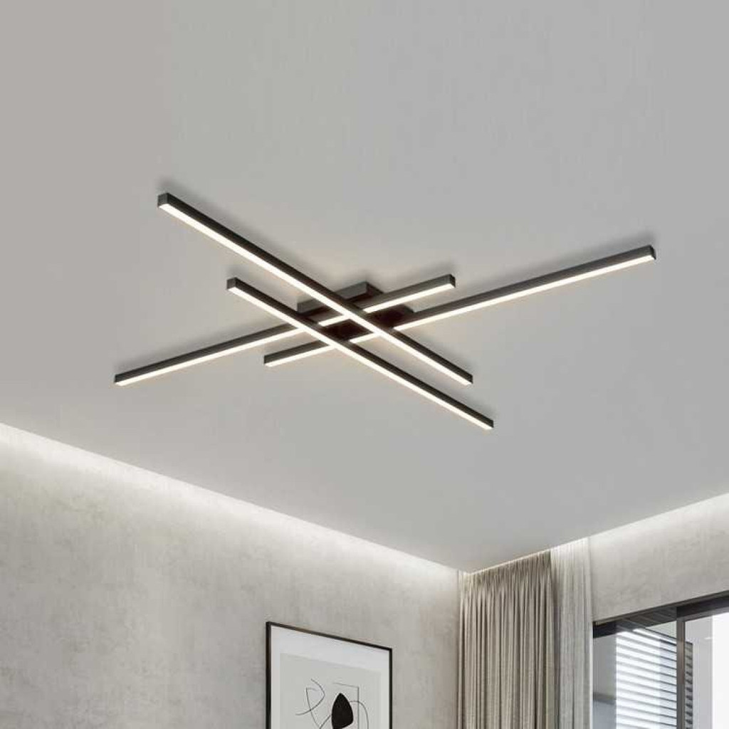 Lampu Plafon LED Hias Model 4 Strip Chandelier Dimmable 3 Color Remote