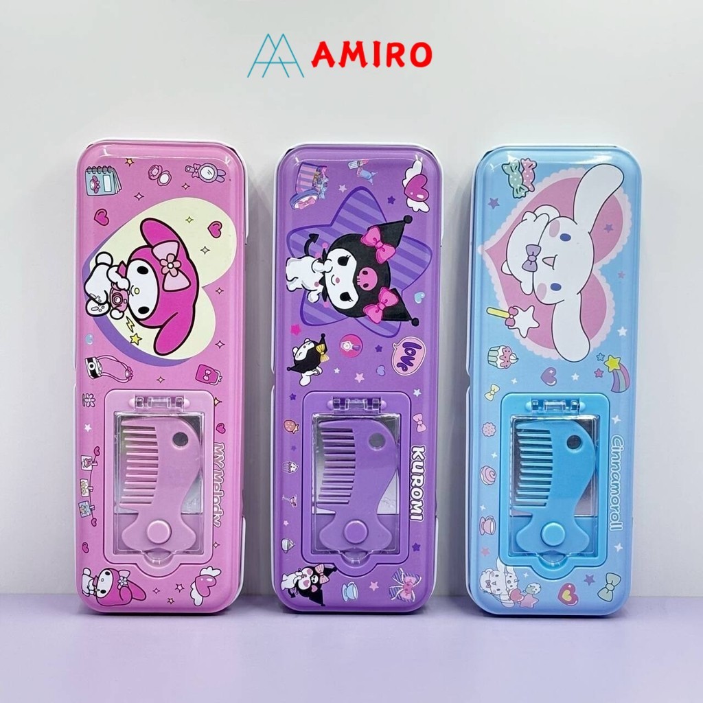 

Kotak Pensil 2 Susun Kaleng / pencil case cermin sisir Set Tempat Pensil Kuromi Kaleng Sisir Kaca Karakter Sanrio
