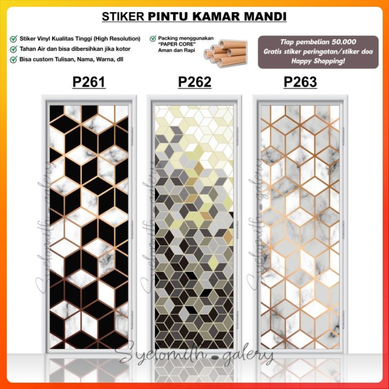 Sticker Bathroom - Sticker Pintu Kamar Tidur - Stiker Toilet Motif Cube - Colorfulolshop 12