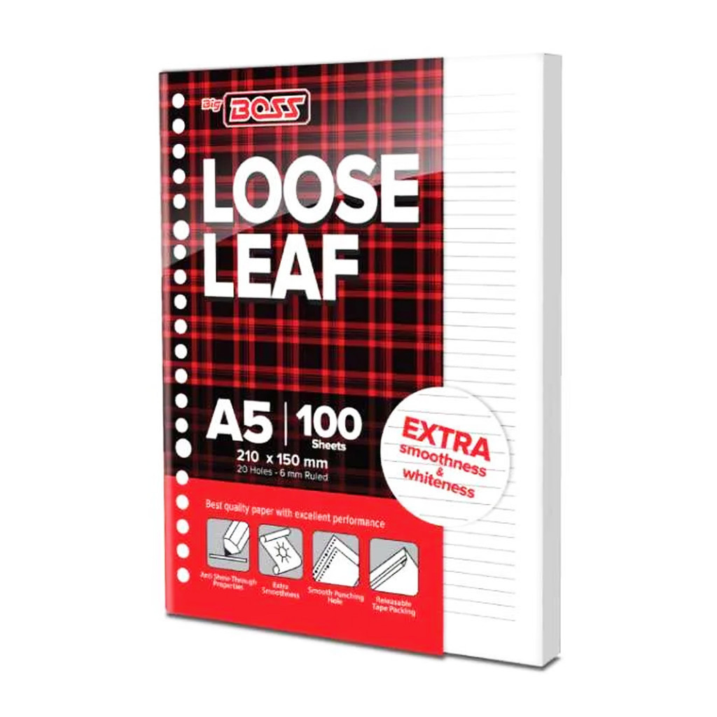 

Kertas Binder Refill Loose Leaf Big Boss Garis / Polos A5 B5 Isi 50/100 Lembar