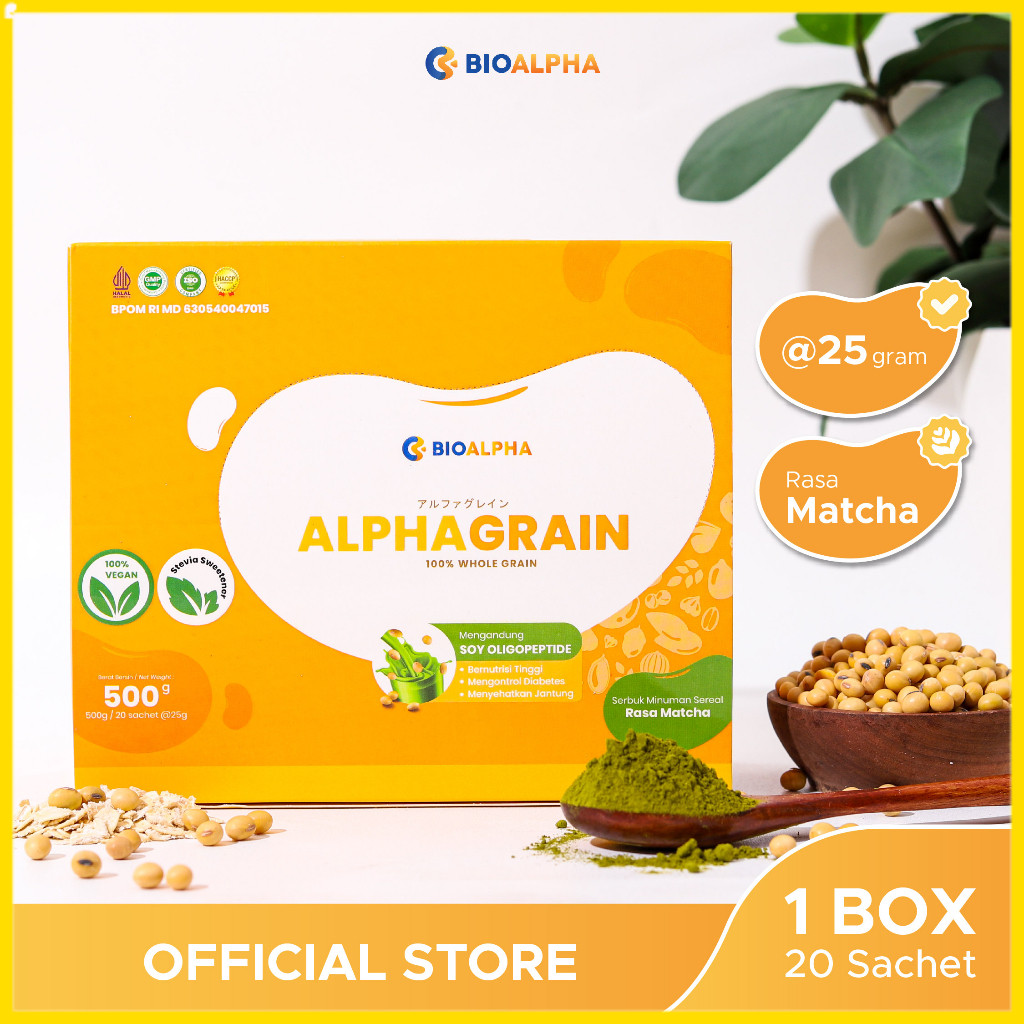 

Alphagrain isi 20 Sachet: Minuman pengganti makan & camilan untuk diabetasi Rasa Matcha TATASQUIREL