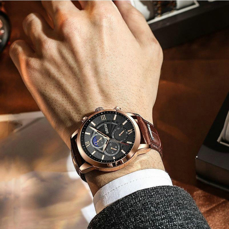 JAM TANGAN PRIA/original jam tangan pria 2024 tali kulit anti air olahraga kronograf jam tanganCOD J