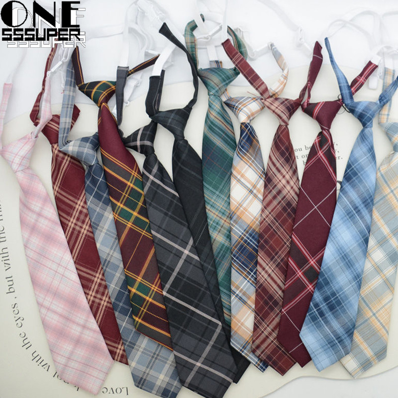 Dasi kotak-kotak JK Dasi wanita gaya Korea aksesoris seragam Aksesori seragam sekolah pendek gaya Je