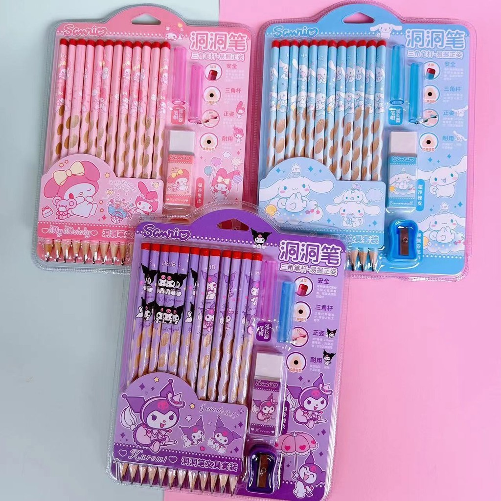 

D3W! SANRIO UNIQUE SET ALAT TULIS PENSIL SANRIO / STATIONARY SET ANAK SEKOLAH PULPEN 12PCS PENGHAPUS