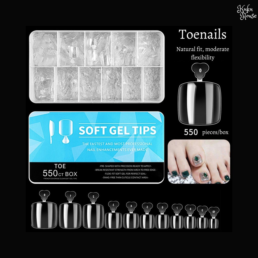 Kuku Palsu Kaki Soft Gel Tips Extension Nail Art Box Nail Polish toe nails SW