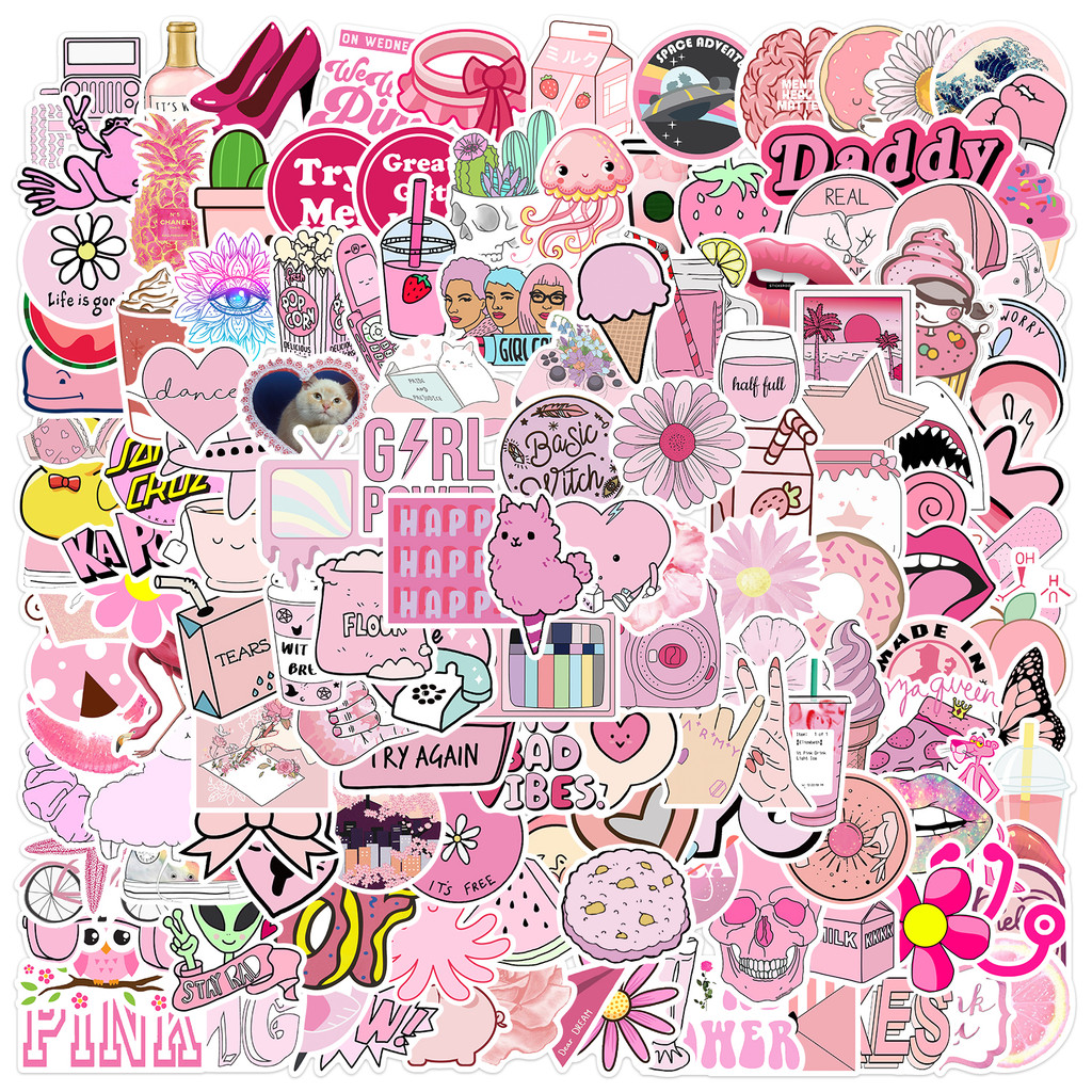 

50/100/150pcs Cartoon Pink Girls Stickers Aesthetic Graffiti For Suitcase Suitcase Waterproof DIY Decals