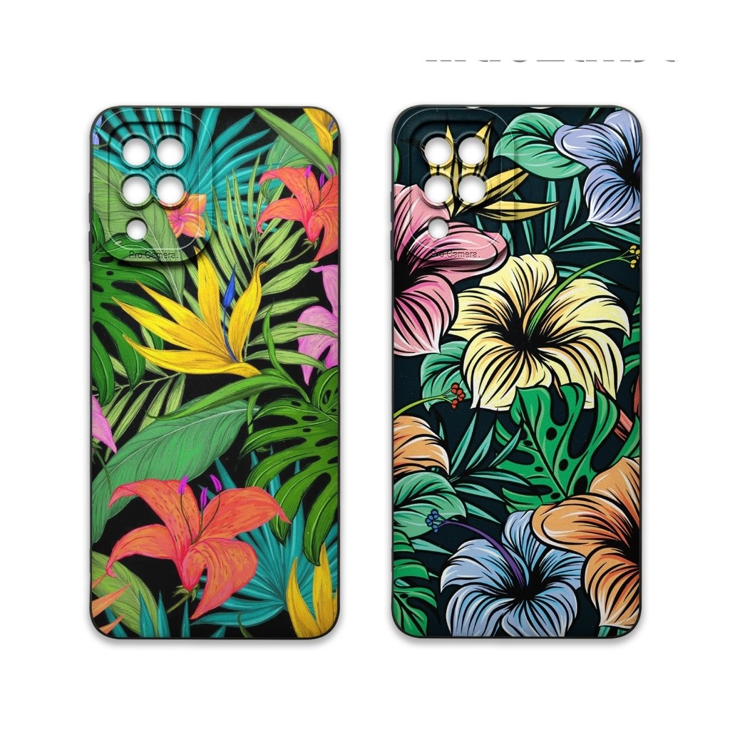 Casing Softcase  Samsung Galaxy A12 M12 Model Bunga -  Motif Pola Tropica - Case Pelindung Pro Camer