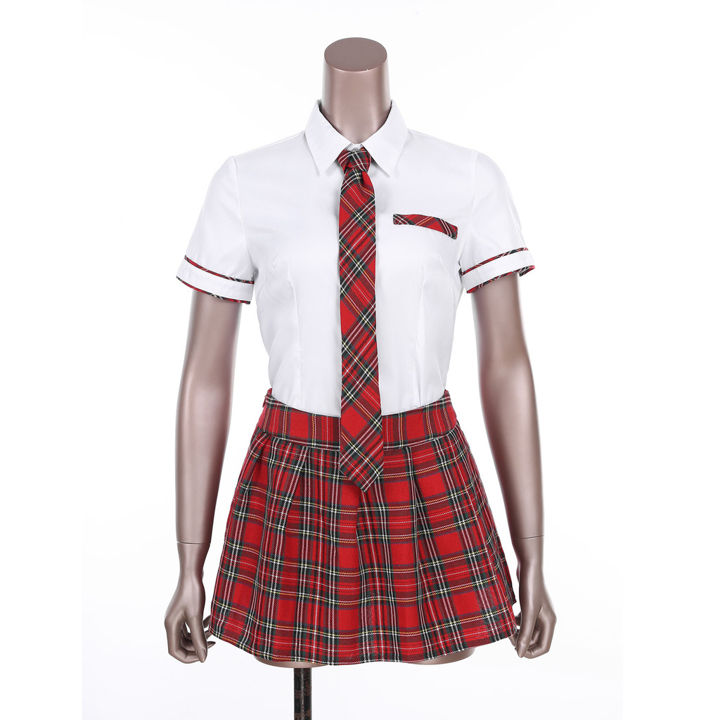 Women School Girls Uniform Set Cosplay Costume Tie Top Shirt with Plaid Skirt Cheerleader Uniform Ch